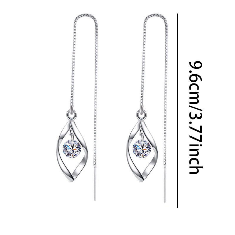 2pcs Luxurious Synthetic Zirconia Tassel Drop Earrings